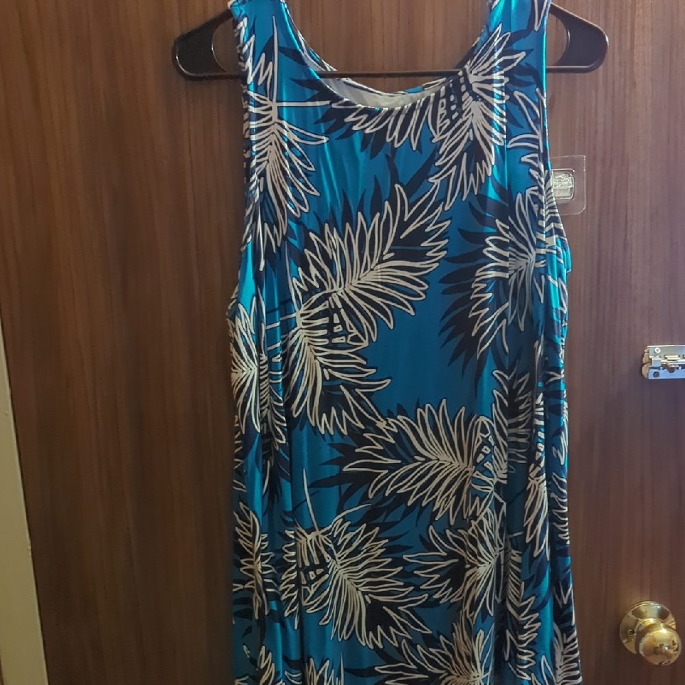 Jessica London Blue and Black Leaf Print Mini Dress